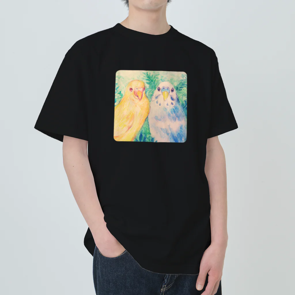 harupink🌸ペット似顔絵illustのtwinセキセイインコ ヘビーウェイトTシャツ