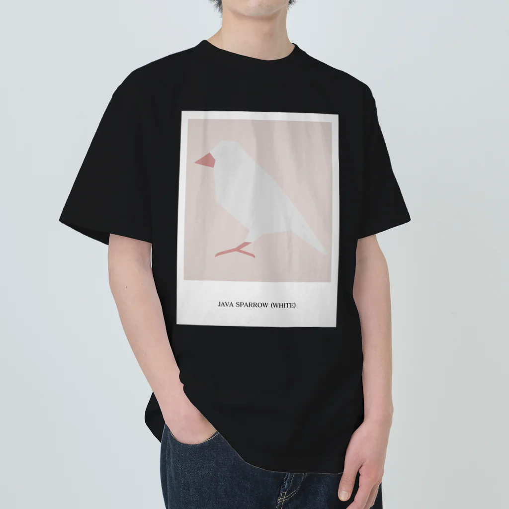 文鳥の背中のJAVA SPARROW (WHITE) ヘビーウェイトTシャツ