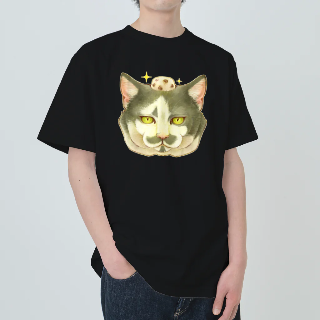 トロ箱戦隊本部の猫さんと豆大福 ヘビーウェイトTシャツ