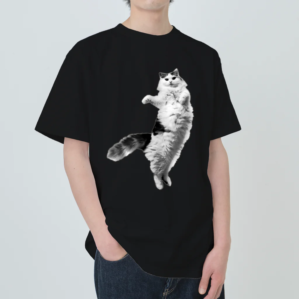 小猫まりのみにき（モノトーン） ヘビーウェイトTシャツ