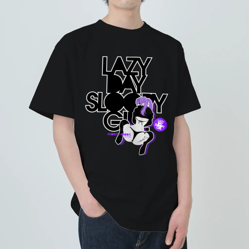 loveclonesのLAZY DAY SLOOPY GIRL 0574 ブラックフーディー女子 エロポップ ロゴ Heavyweight T-Shirt