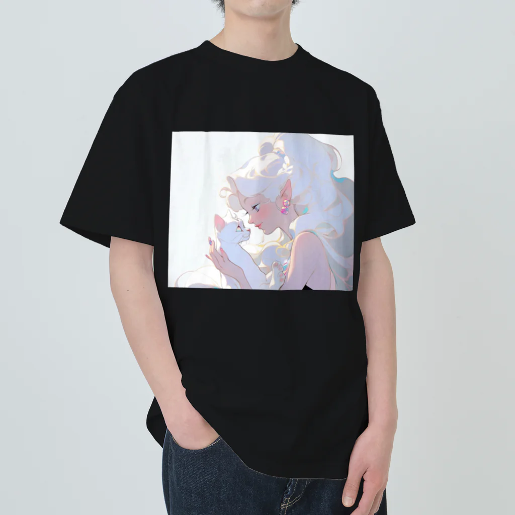 みにゆん　ねこのGirls and cats ヘビーウェイトTシャツ