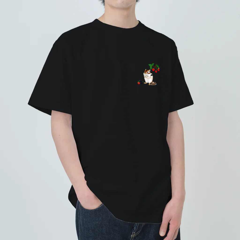 PERIDOTの木苺とシマリス（ワンポイント） ヘビーウェイトTシャツ