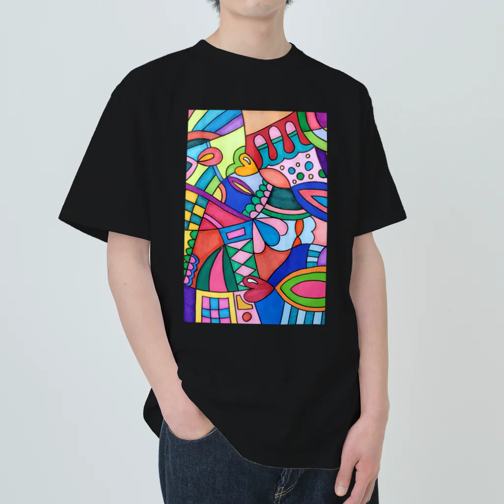 結華の障害者アート 手描きイラスト カラフルアート Heavyweight T-Shirt