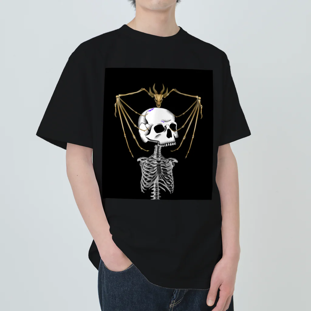 reroの店のブラック 黒 生物 骨 ホラー デザイングッズ ヘビーウェイトTシャツ