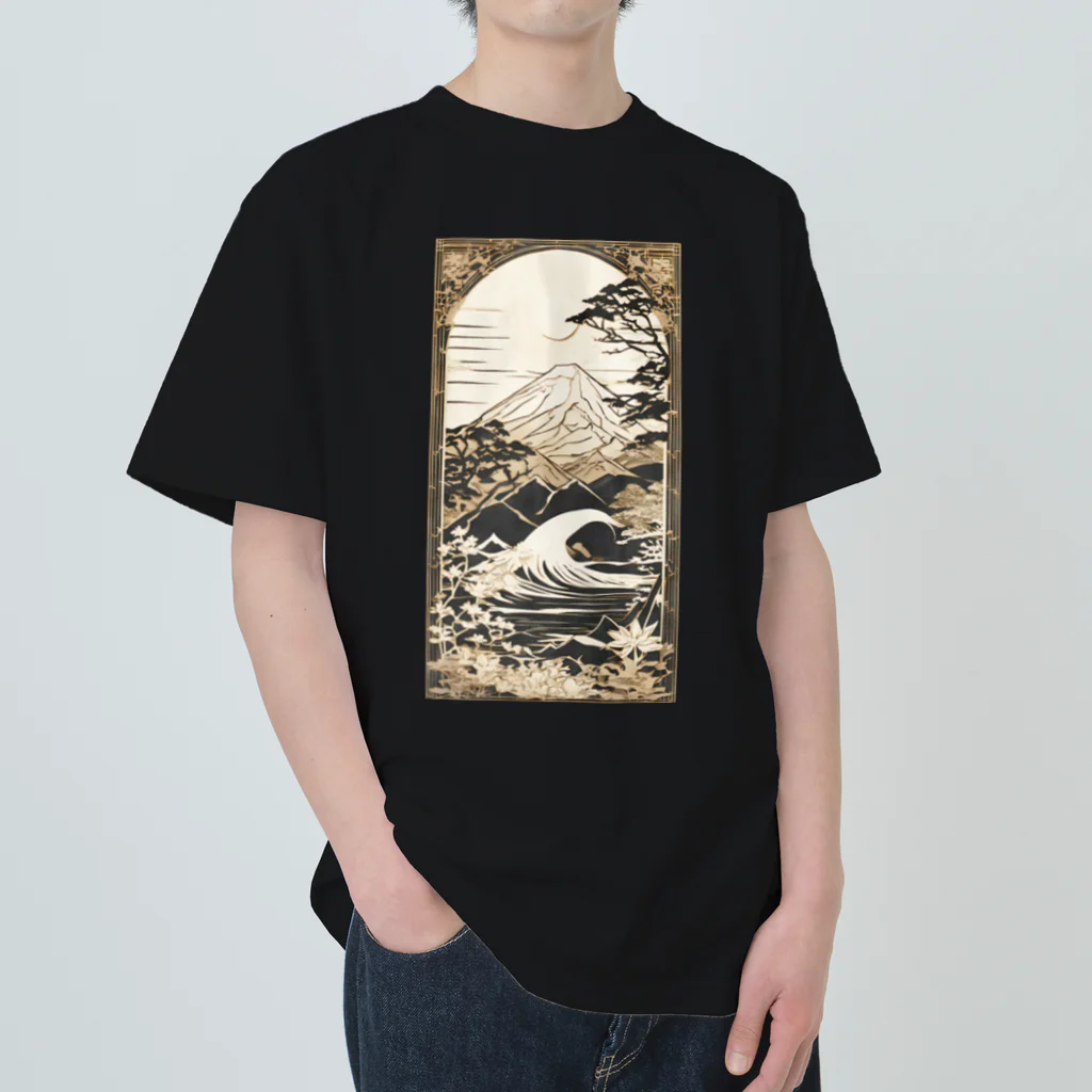 楽輝世のペーパークラフト風 水彩画「波02」 Heavyweight T-Shirt