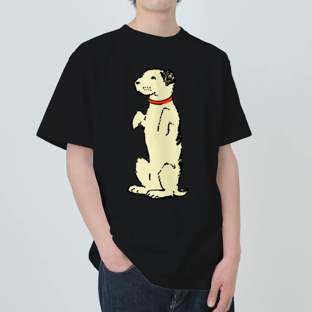 Saza-nami Antique designのたちあがる犬・クリーム色 Heavyweight T-Shirt