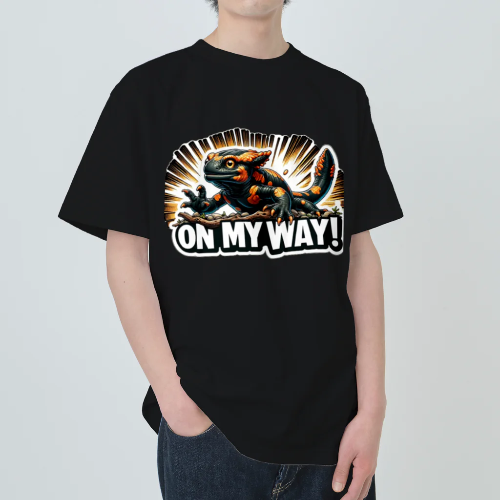 Baby_of_Gorillaのファイヤーサラマンダー”On My Way !” ヘビーウェイトTシャツ