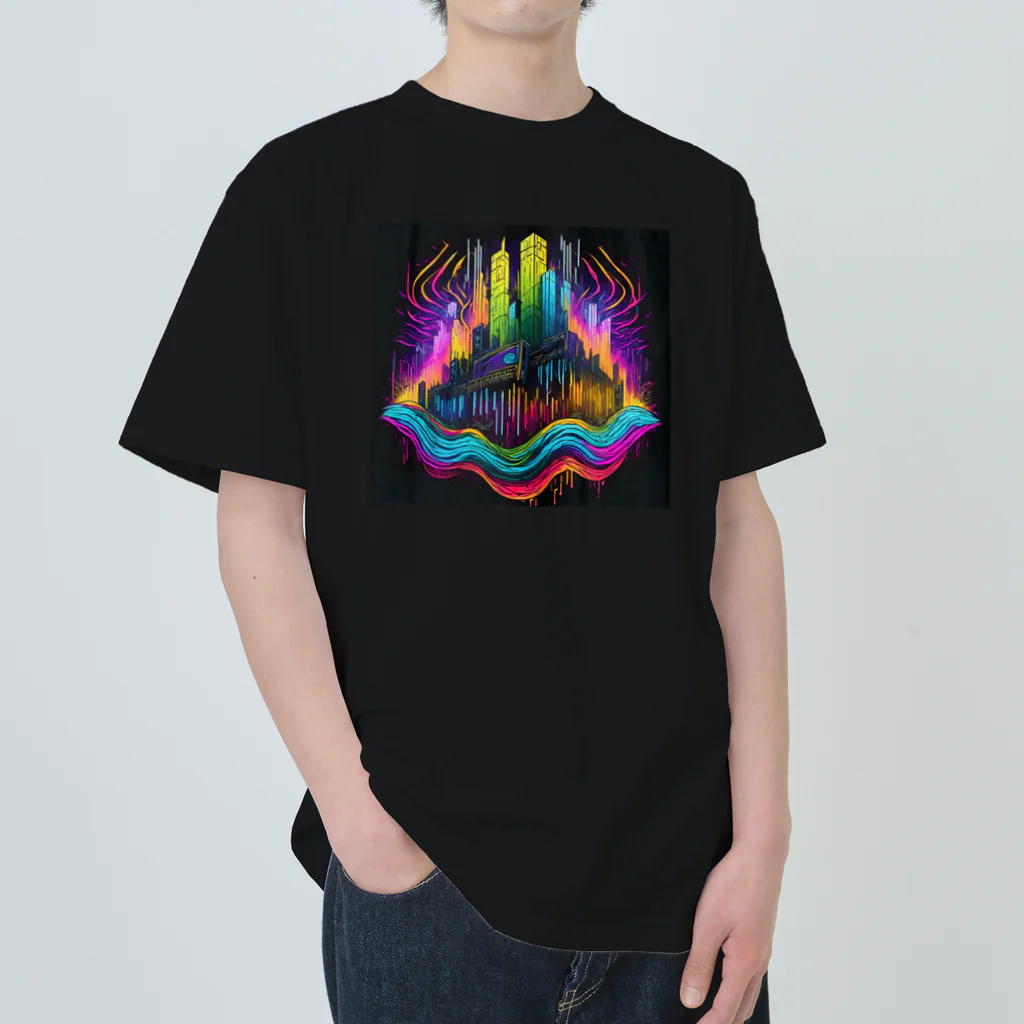 のんびりアート工房のサイバーパンク都市 Heavyweight T-Shirt