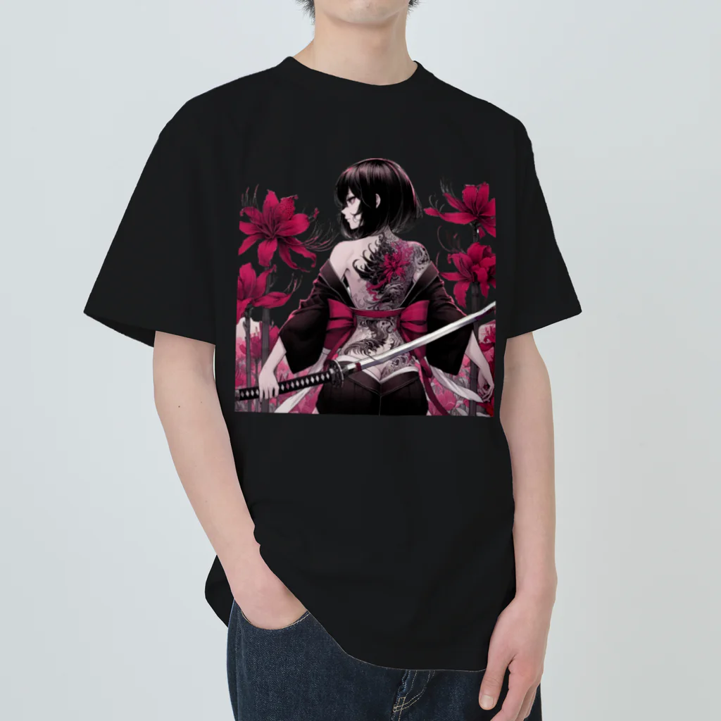 Noir's Cronusの地獄のKatanaGirl ヘビーウェイトTシャツ