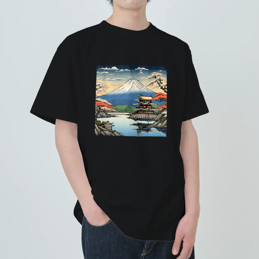 日本の風景 COOL JAPANの日本の風景、サムライの城　SAMURAI lived Japanese castle Heavyweight T-Shirt