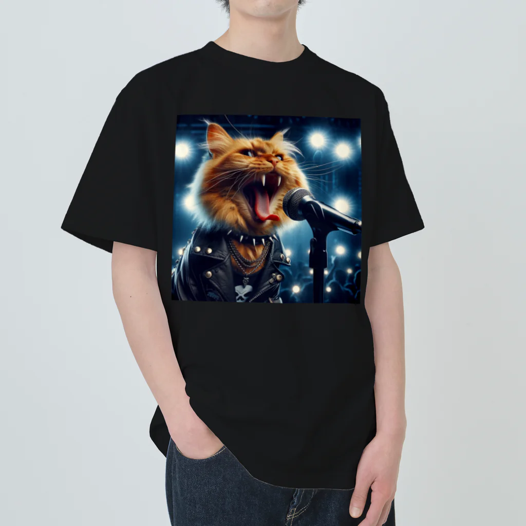 adarahのヘビメタシャウト猫 ヘビーウェイトTシャツ