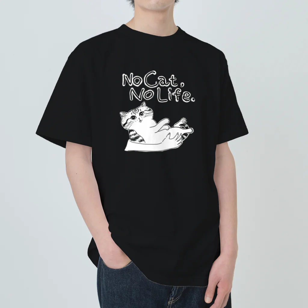 TomoshibiのNo Cat, No Life.  抱っこ猫 ヘビーウェイトTシャツ