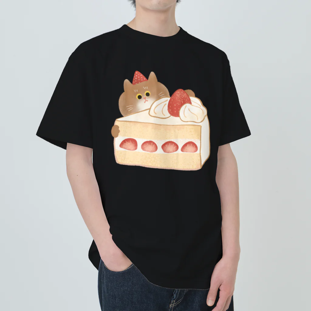 GOAT9 - ぼうし猫のイラストグッズ -のふわふわショートケーキ Heavyweight T-Shirt