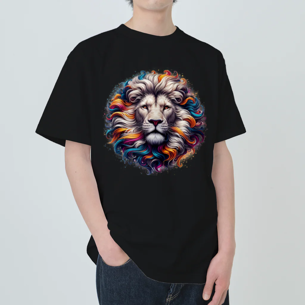 PALA's SHOP　cool、シュール、古風、和風、のLION　face１ ヘビーウェイトTシャツ