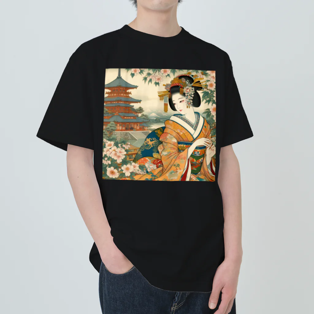 tamabestの浮世絵風美人図 Heavyweight T-Shirt