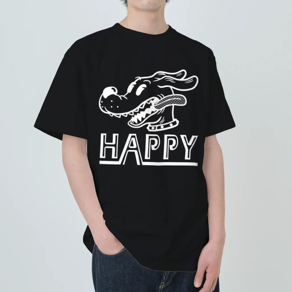 nidan-illustrationのhappy dog (white ink) ヘビーウェイトTシャツ