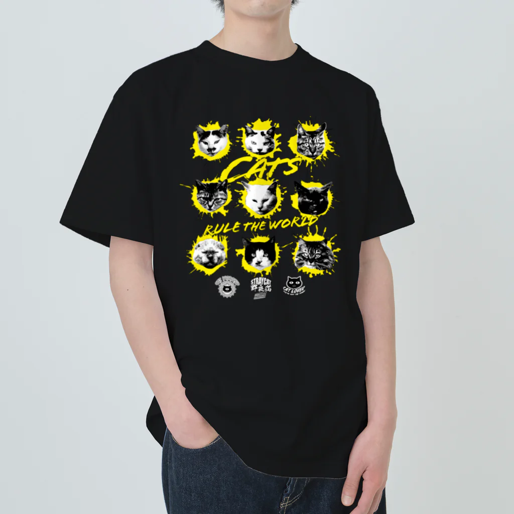 LONESOME TYPE ススの猫が世界を支配する9FACES（黄） ヘビーウェイトTシャツ