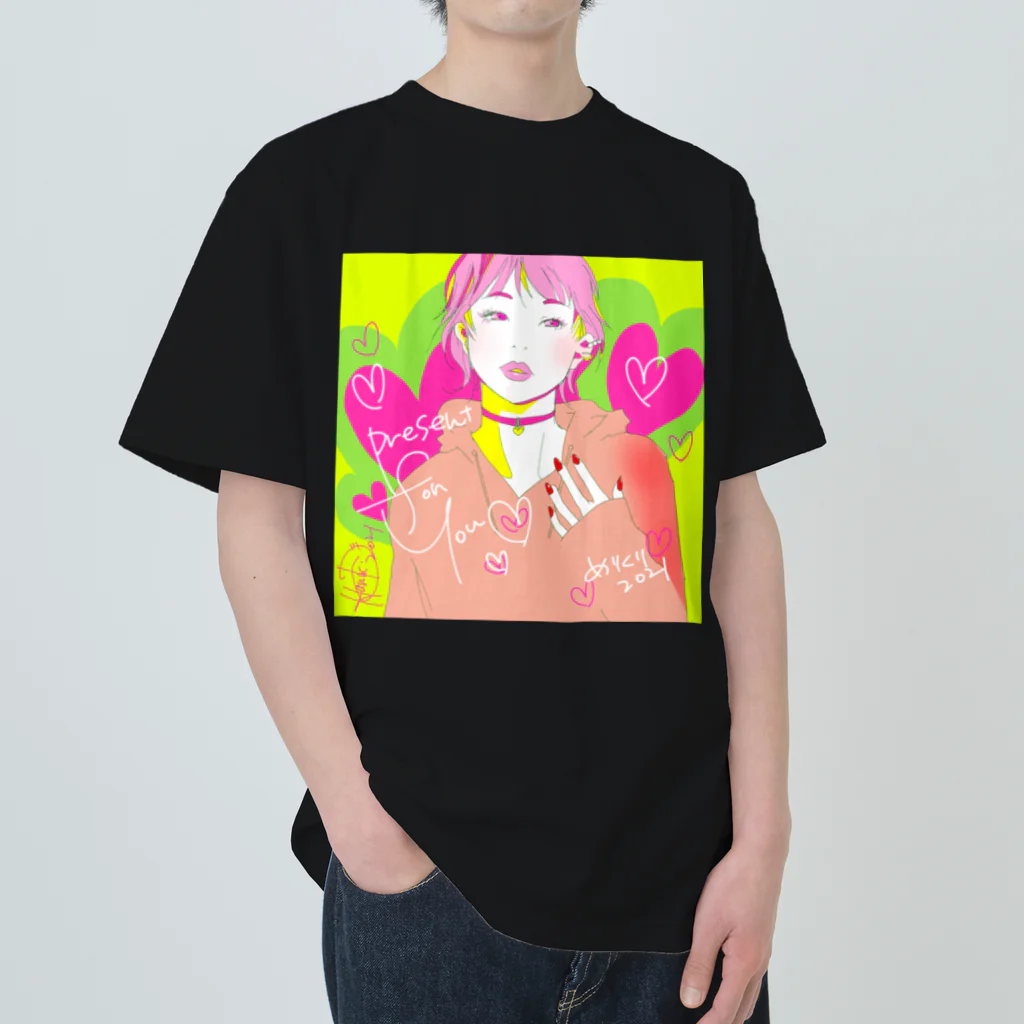 HARUKA カラフル イラスト 女の子 Tシャツのショートカット＆ハートgirl ヘビーウェイトTシャツ