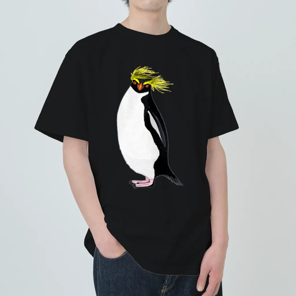 LalaHangeulの　風に吹かれるイワトビペンギンさん(文字無しバージョン ヘビーウェイトTシャツ