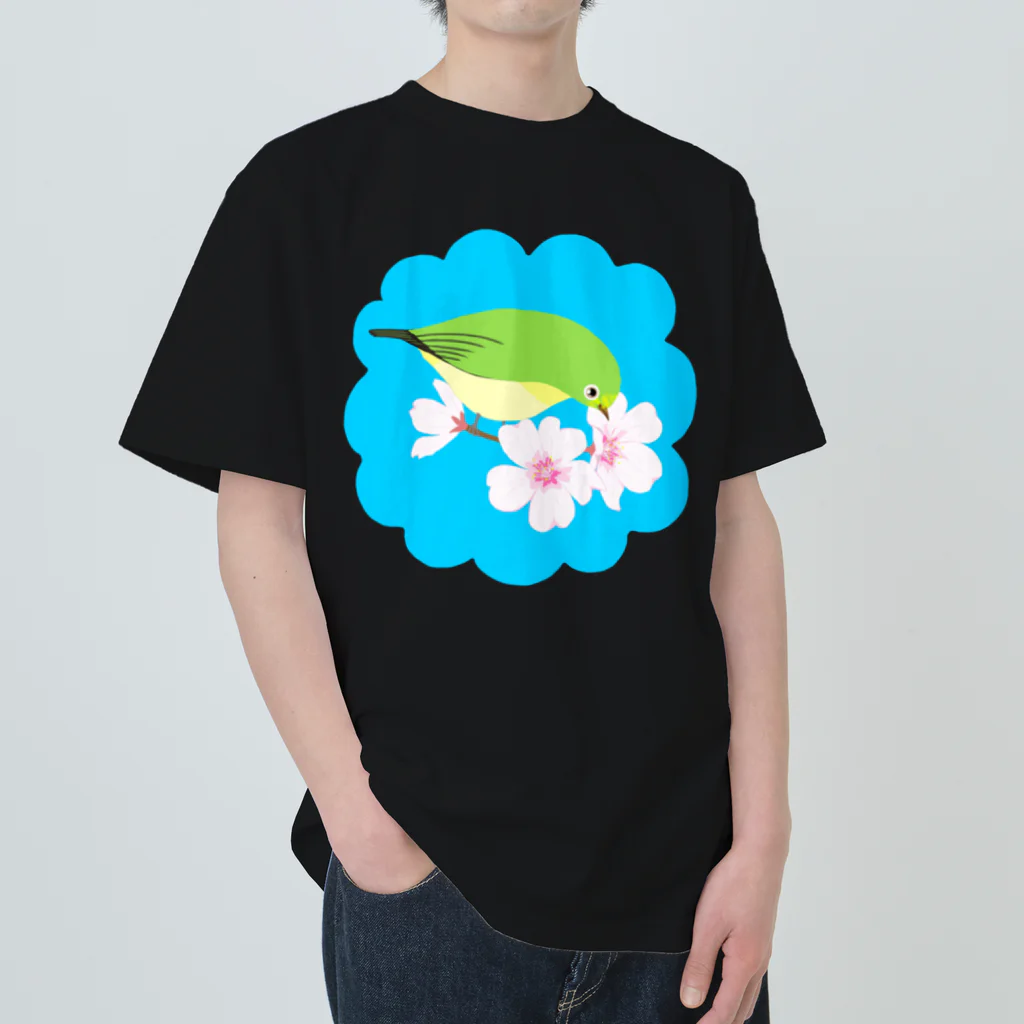 LalaHangeulの桜とメジロさん Heavyweight T-Shirt