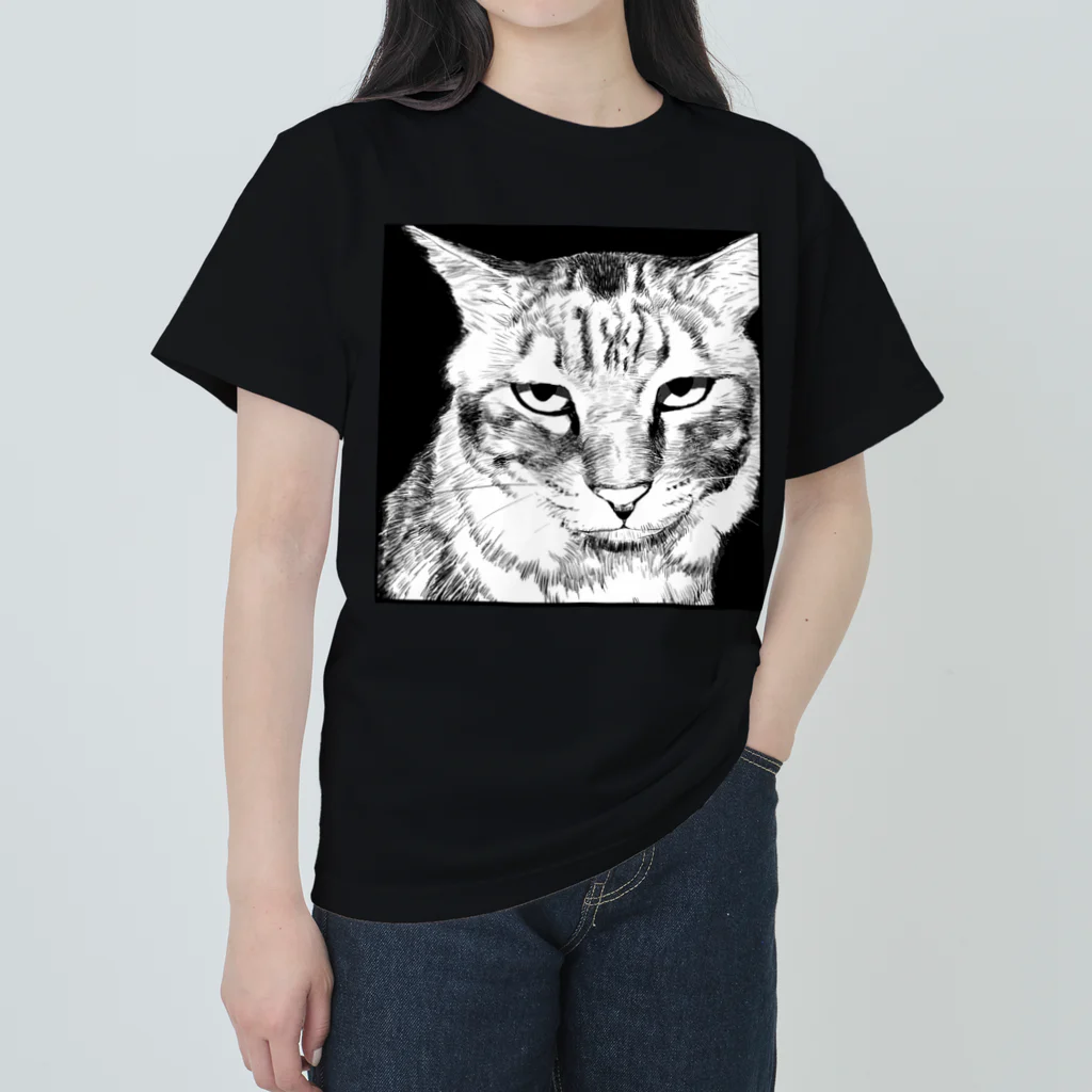 MATSUショップのじとっとした目で見つめる猫　不透明 ヘビーウェイトTシャツ