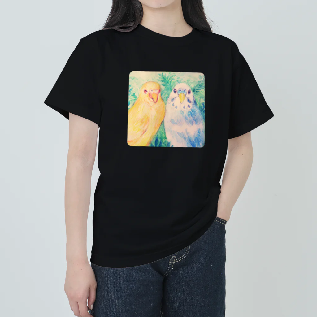 harupink🌸ペット似顔絵illustのtwinセキセイインコ ヘビーウェイトTシャツ