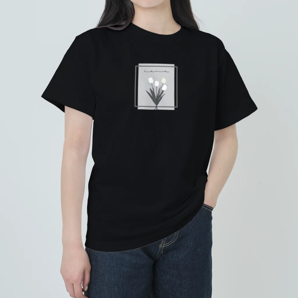 rilybiiのgrayish color × white × charcoal ×  tulip bouquet ヘビーウェイトTシャツ