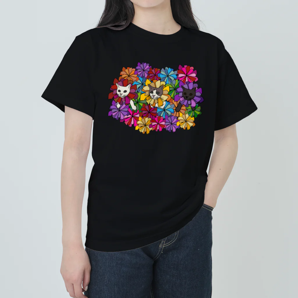 うめぼしととまととごはん。のにゃんこ花畑。 ヘビーウェイトTシャツ