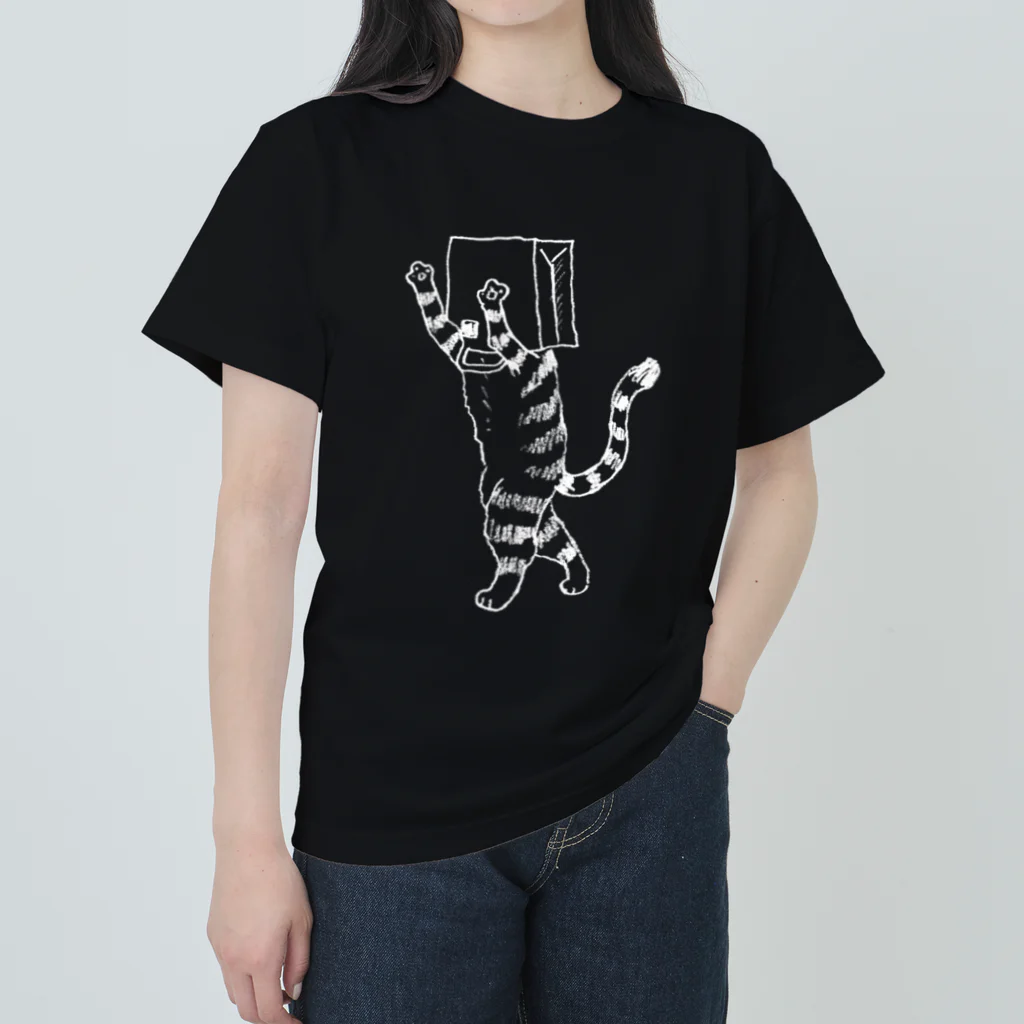 neconos Goodsのふくろねこ白プリント（ねこかもいぬかも） ヘビーウェイトTシャツ