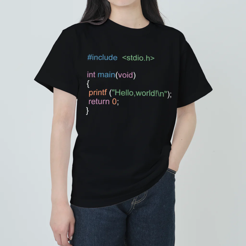 ぬのC言語 HelloWorld 白 ヘビーウェイトTシャツ