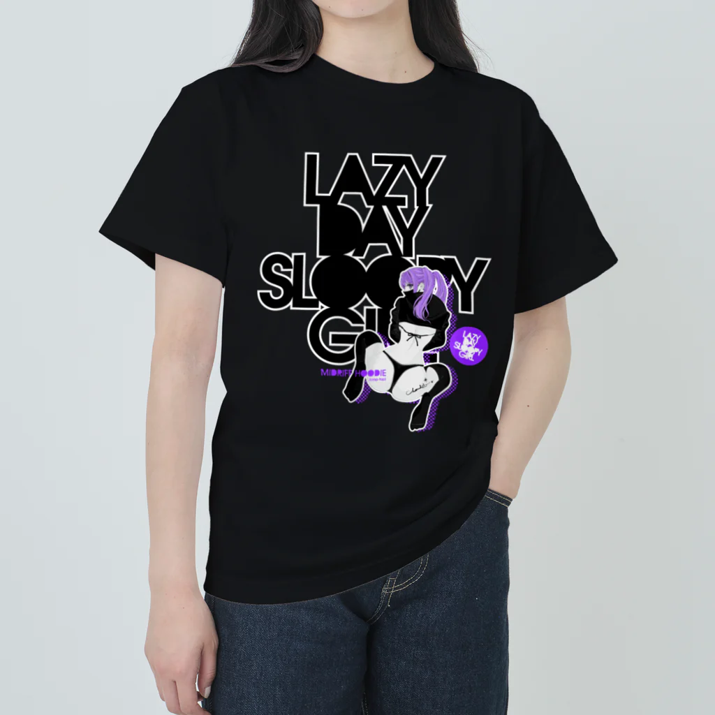 loveclonesのLAZY DAY SLOOPY GIRL 0574 ブラックフーディー女子 エロポップ ロゴ Heavyweight T-Shirt