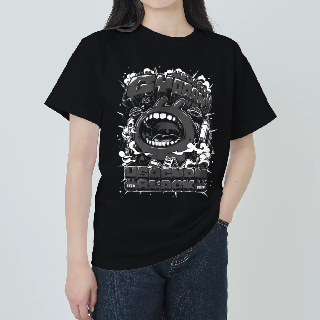 Illustrator JAIBON アパレルグッズのうさぎゃんブラック怪獣デザイン ヘビーウェイトTシャツ