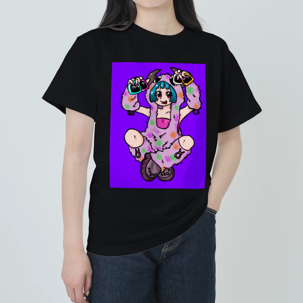 あやしいおばさん くろまめさんの○ュアアルコール（クラ○ナー）パープル ヘビーウェイトTシャツ