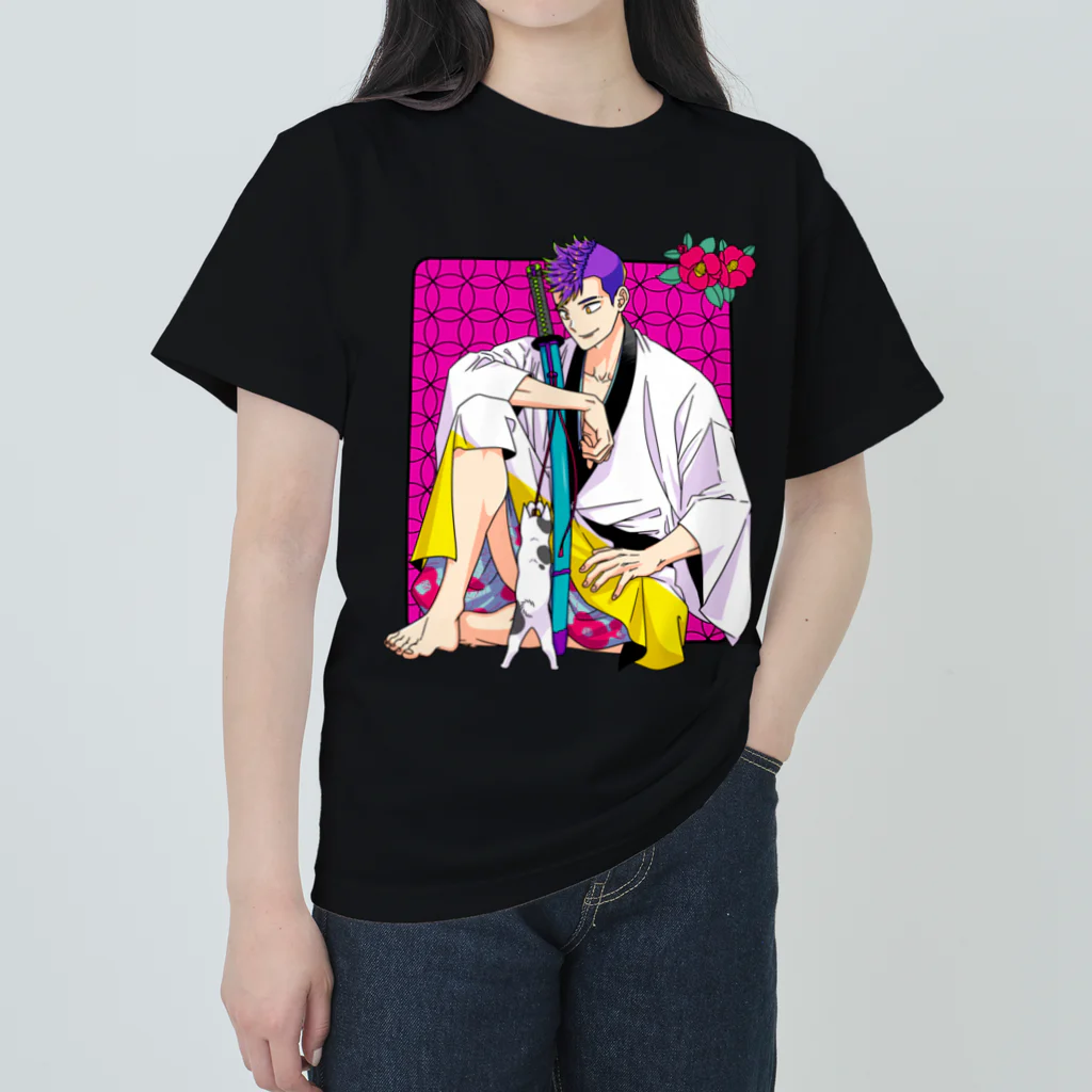 カンダ商店の子猫と男　極彩色 Heavyweight T-Shirt