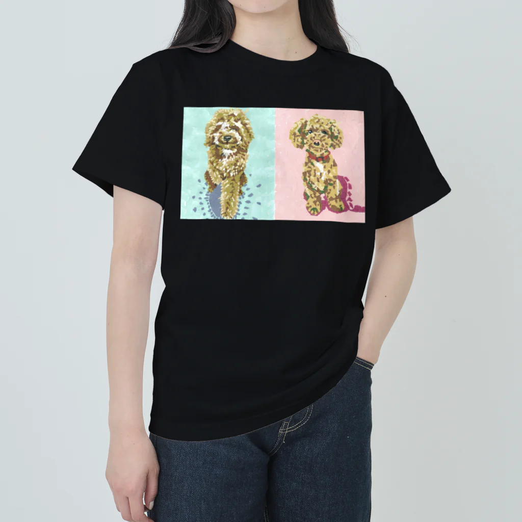 Yuhki | おばけのゆうき 公式オンラインショップ　【ちぎり絵・貼り絵のTシャツ・パーカー・スマホケース・バッグ・日用品・雑貨・文具・ドッグTシャツなど販売中】のトリミング前後のトイプードルのふき(ちぎり絵) ヘビーウェイトTシャツ