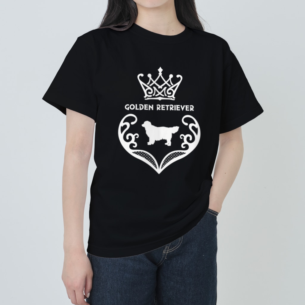 onehappinessのゴールデンレトリバー　crown heart　onehappiness　white Heavyweight T-Shirt