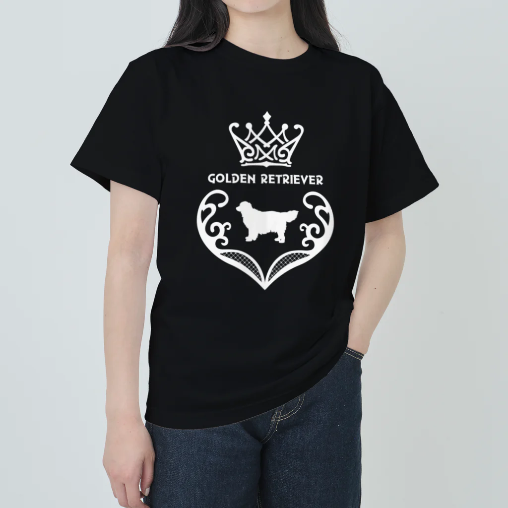 onehappinessのゴールデンレトリバー　crown heart　onehappiness　white ヘビーウェイトTシャツ