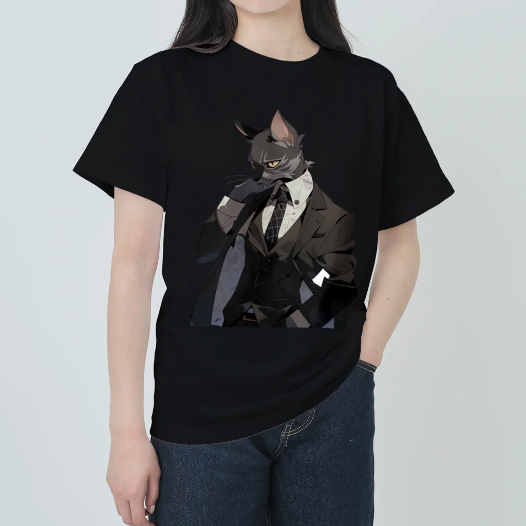 たゆたゆのスーツ姿の猫 Heavyweight T-Shirt