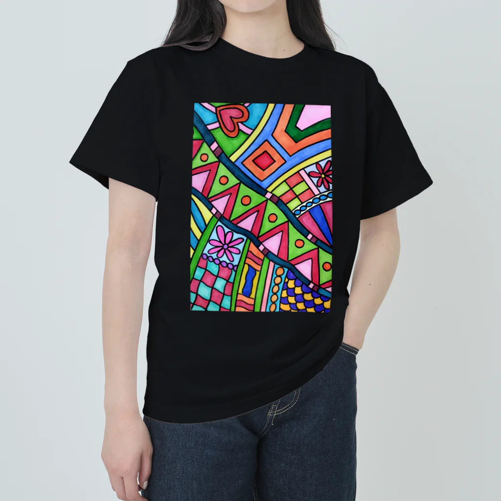 結華の障害者アート 手描きイラスト カラフル ヘビーウェイトTシャツ