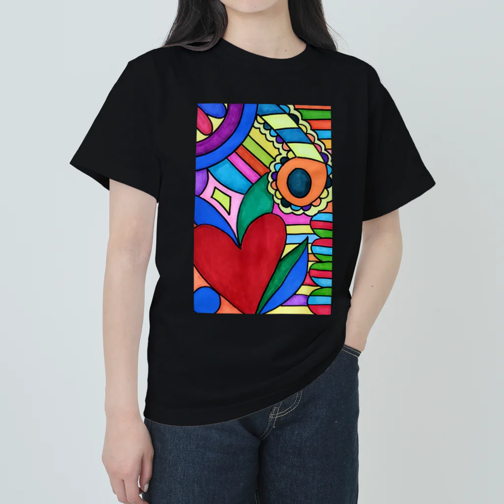 結華の障害者アート 手描きイラスト カラフル ハート Heavyweight T-Shirt