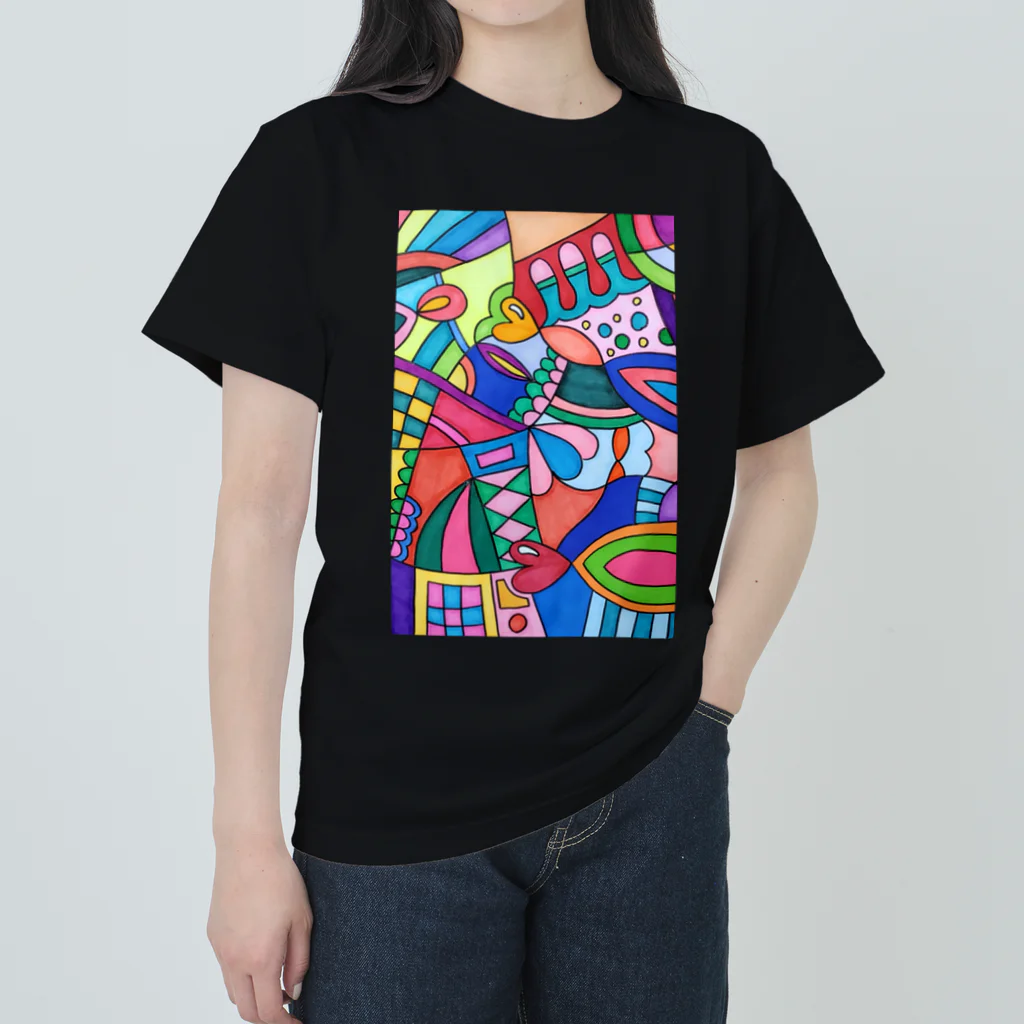 結華の障害者アート 手描きイラスト カラフルアート Heavyweight T-Shirt