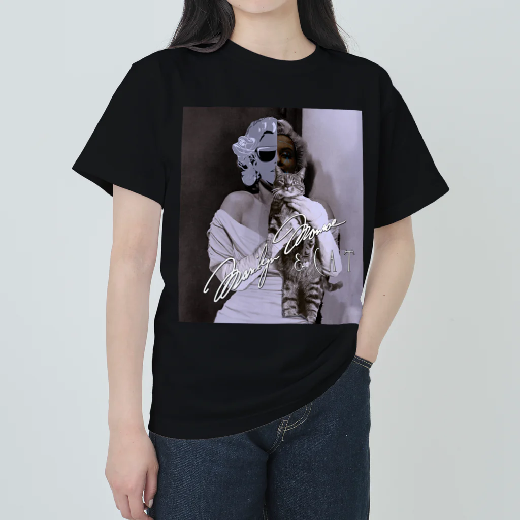 PALA's SHOP　cool、シュール、古風、和風、のMarilynMonroe　&　CAT ヘビーウェイトTシャツ