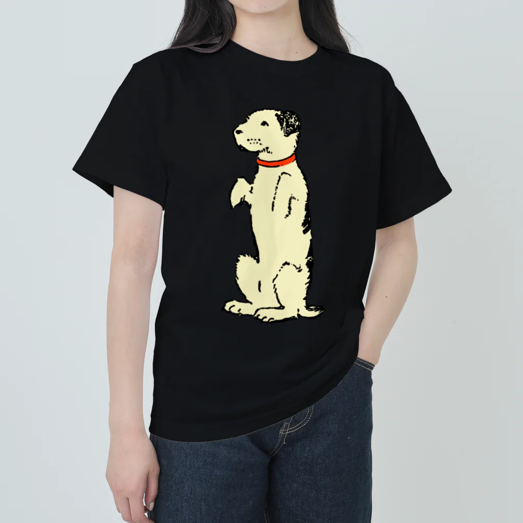 Saza-nami Antique designのたちあがる犬・クリーム色 Heavyweight T-Shirt