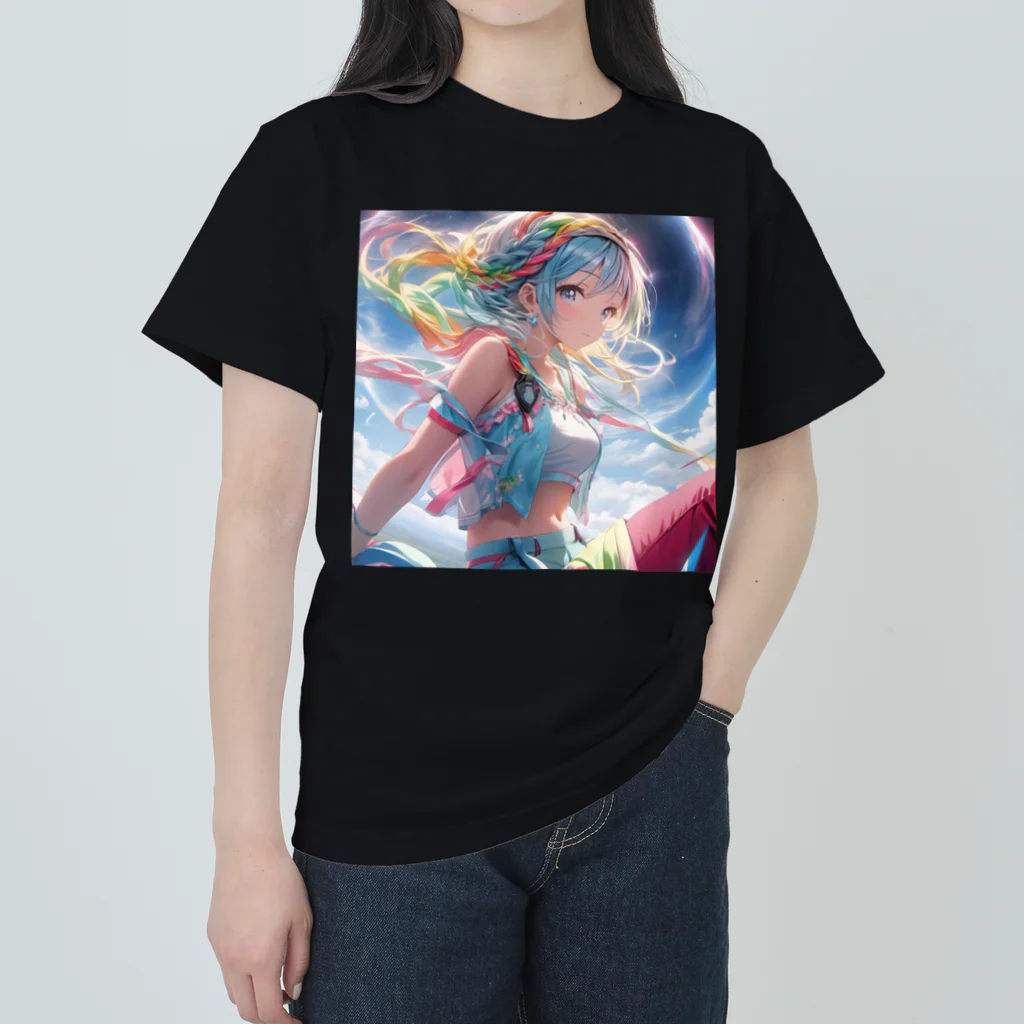 かわいい娘ショップのカラフルヘアー少女 ヘビーウェイトTシャツ