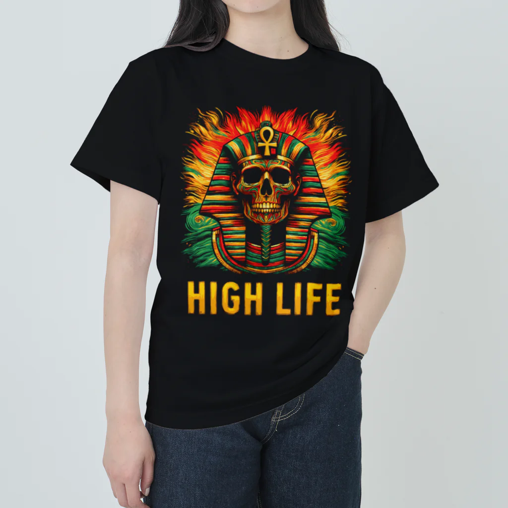 HIGH LIFE designsのHIGH LIFE スカル ツタンカーメン ラスタ ヘビーウェイトTシャツ