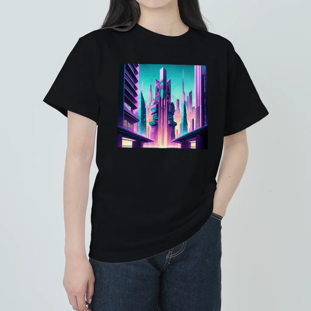 のんびりアート工房のサイバーパンク都市 ヘビーウェイトTシャツ