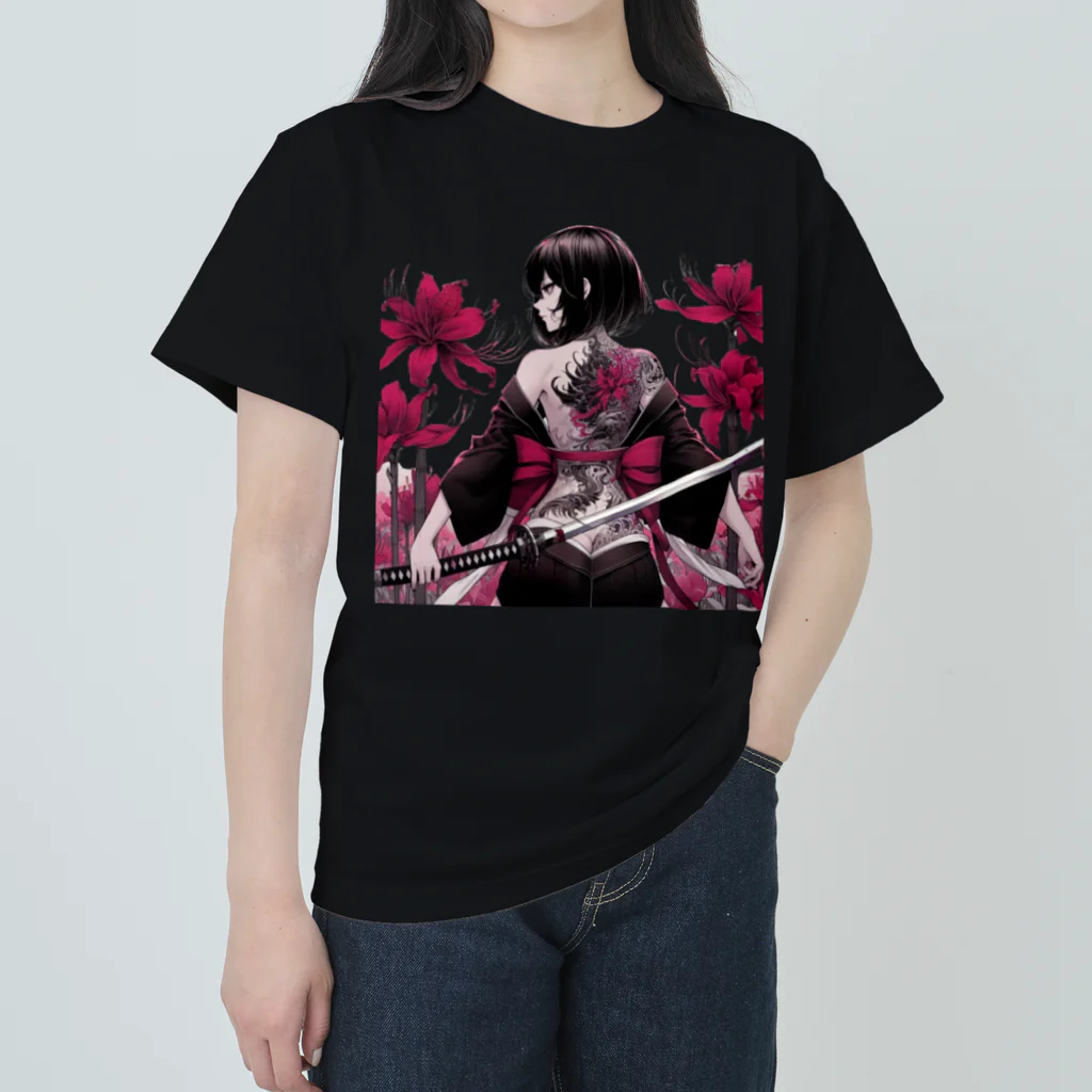 Noir's Cronusの地獄のKatanaGirl ヘビーウェイトTシャツ