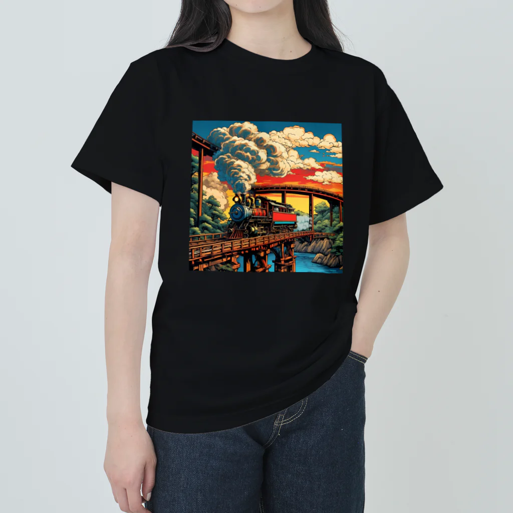 日本の風景 COOL JAPANの日本の風景:SL 蒸気機関車、Japanese senery:SL Steam locomotive Heavyweight T-Shirt