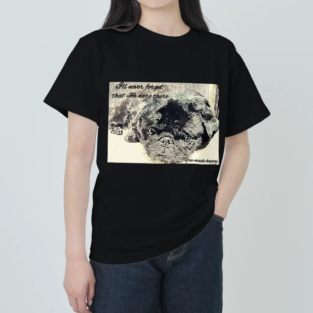 KenHana ハウスの黒パグケンちゃん ヘビーウェイトTシャツ